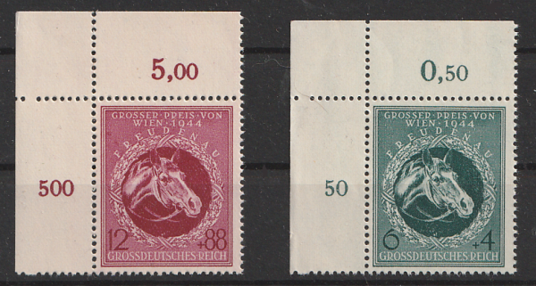 Michel Nr. 900-901, Galopprennen Eckrand oben links, postfrisch.